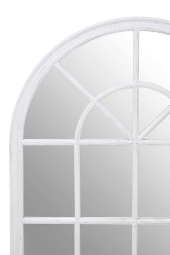 Orsina Lovida White Arched Windowpane Mirror – Matte Wooden Wall Decor