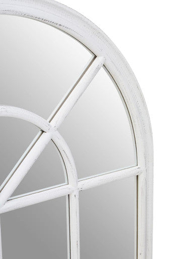 Orsina Lovida White Arched Windowpane Mirror – Matte Wooden Wall Decor