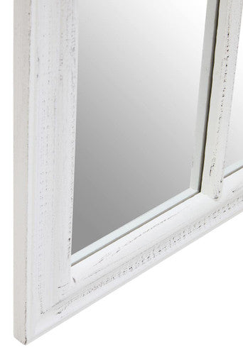 Orsina Lovida White Arched Windowpane Mirror – Matte Wooden Wall Decor