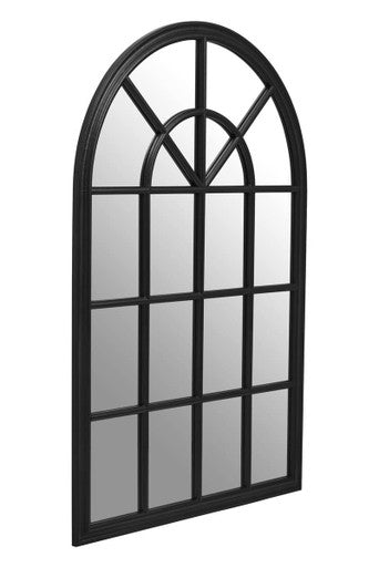 Orsina Lovida Black Arched Wooden Wall Mirror – Windowpane Design