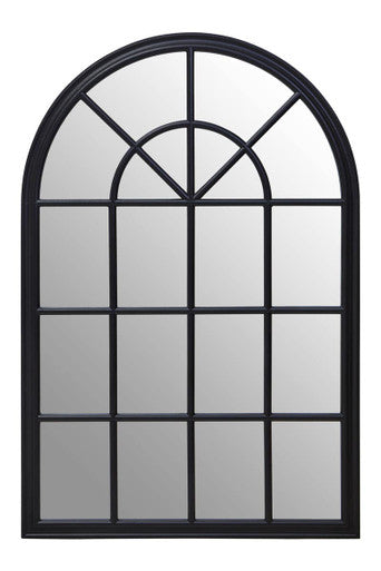 Orsina Lovida Black Arched Wooden Wall Mirror – Windowpane Design
