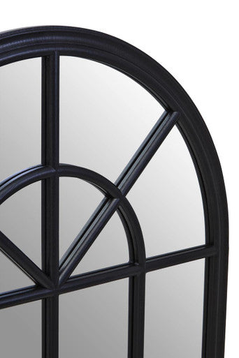 Orsina Lovida Black Arched Wooden Wall Mirror – Windowpane Design