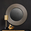 Orsina Dervio Grey Ribbed Round Wall Mirror | Black Wood-Effect Frame