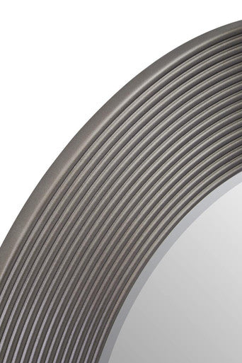 Orsina Dervio Grey Ribbed Round Wall Mirror | Black Wood-Effect Frame