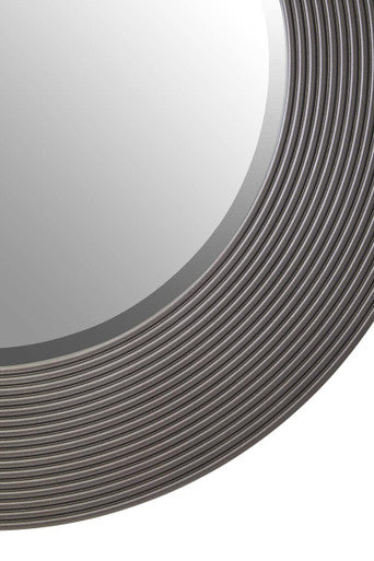 Orsina Dervio Grey Ribbed Round Wall Mirror | Black Wood-Effect Frame