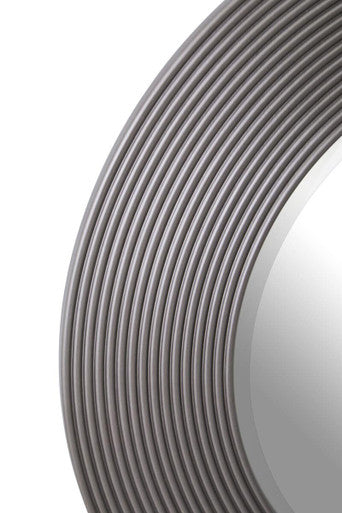 Orsina Dervio Grey Ribbed Round Wall Mirror | Black Wood-Effect Frame