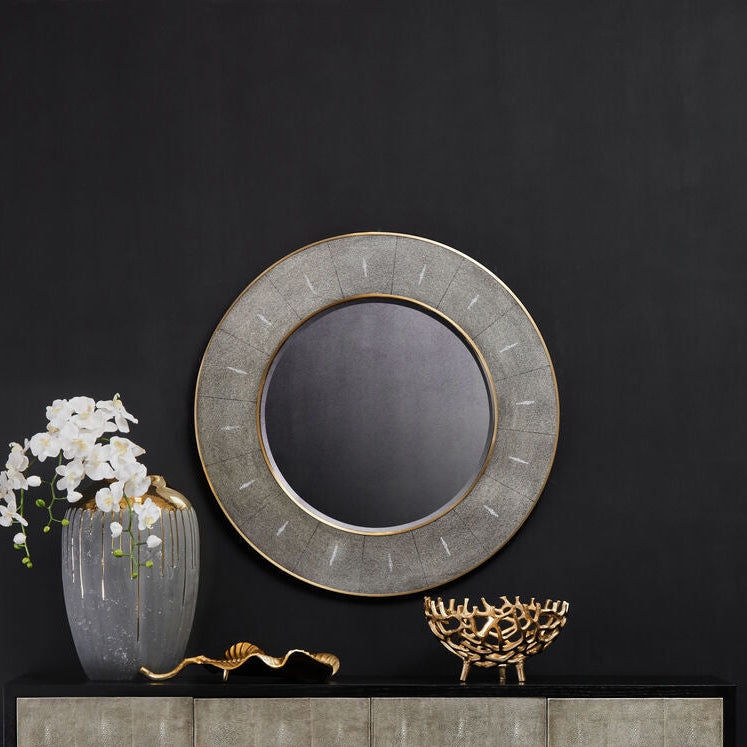 Orsina Deruta Grey Shagreen Wall Mirror with Gold Trim | 60cm