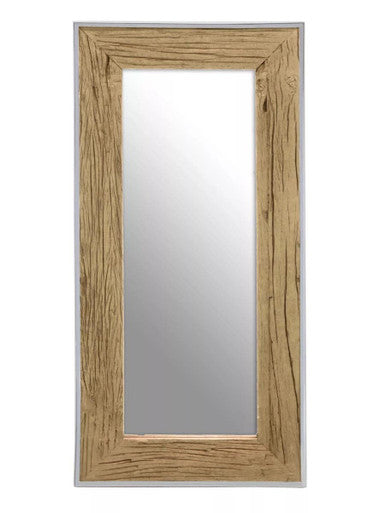 Orsina Kerala Natural Wood Rectangular Wall Mirror with Silver Edge