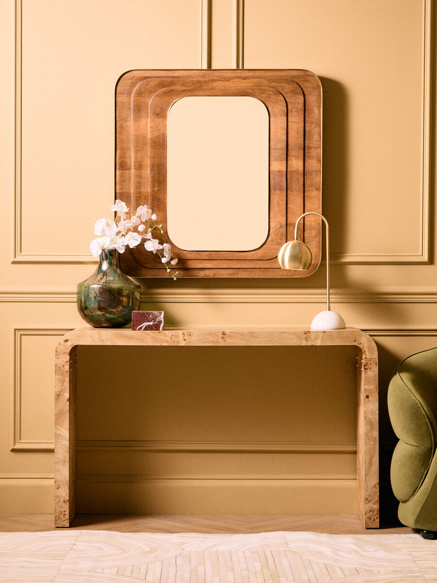 Orsina Sangar Mango Wood Carved Wall Mirror | Handcrafted Brown Decor