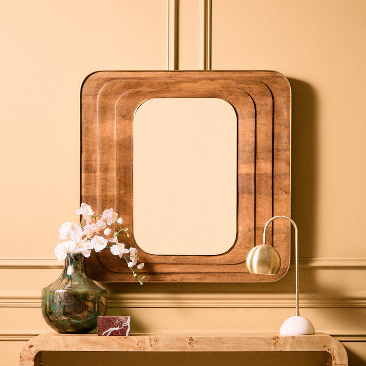 Orsina Sangar Mango Wood Carved Wall Mirror | Handcrafted Brown Decor