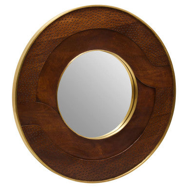 Orsina Siva Round Mango Wood Wall Mirror – Hammered Brown Frame