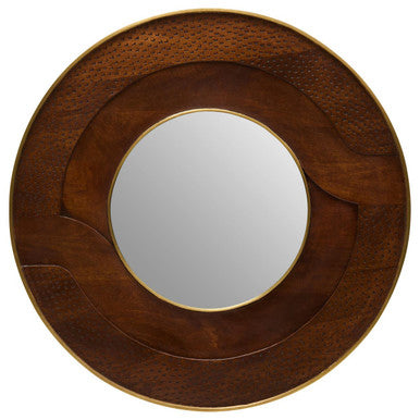 Orsina Siva Round Mango Wood Wall Mirror – Hammered Brown Frame