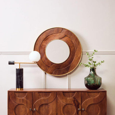 Orsina Siva Round Mango Wood Wall Mirror – Hammered Brown Frame