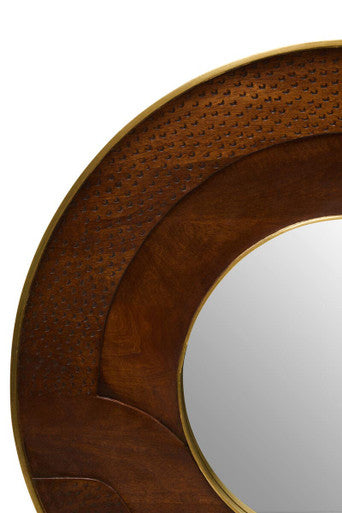 Orsina Siva Round Mango Wood Wall Mirror – Hammered Brown Frame