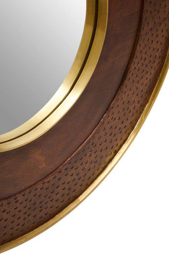 Orsina Siva Round Mango Wood Wall Mirror – Hammered Brown Frame