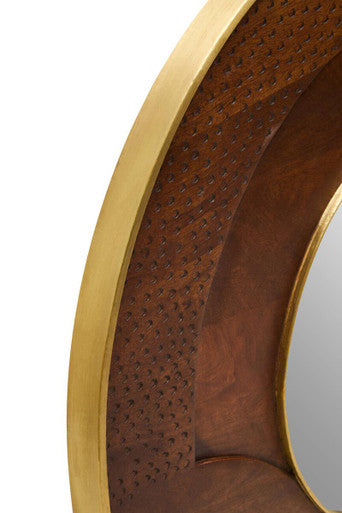 Orsina Siva Round Mango Wood Wall Mirror – Hammered Brown Frame
