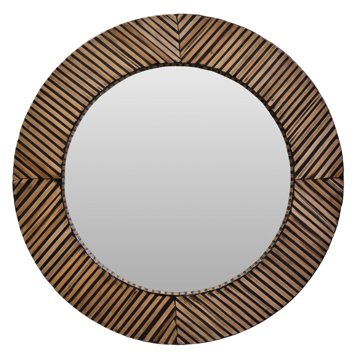 Orsina Bambusa Round Wall Mirror – Silver Bamboo Inlay Design