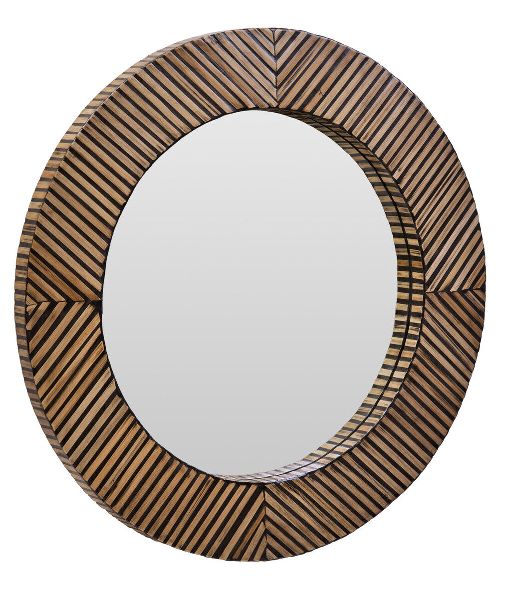 Orsina Bambusa Round Wall Mirror – Silver Bamboo Inlay Design