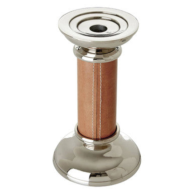 Orsina Churchill Small Candle Holder | Tan Leather & Silver Nickel