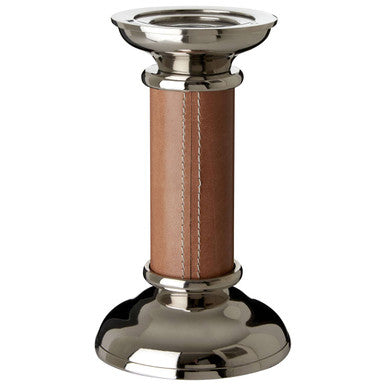 Orsina Churchill Small Candle Holder | Tan Leather & Silver Nickel