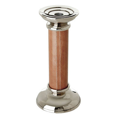 Orsina Large Silver Nickel and Tan Leather Pillar Candle Holder