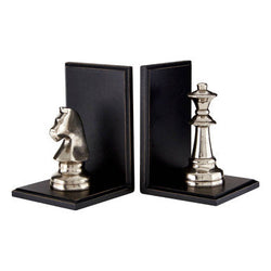 Orsina Silver Chess Piece Bookends – Set of 2 Black Wooden Base
