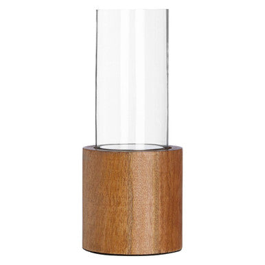 Orsina Small Hurricane Candle Holder – Mango Wood and Clear Glass