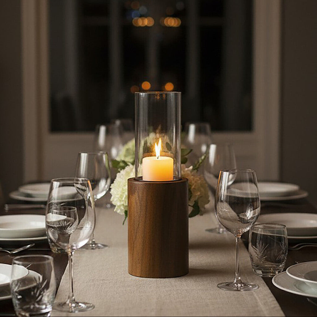 Orsina Hampstead Medium Hurricane Candle Holder | Mango Wood & Glass