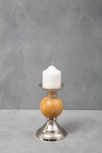 Orsina Hampstead Small Pillar Candle Holder | Mango Wood & Metal