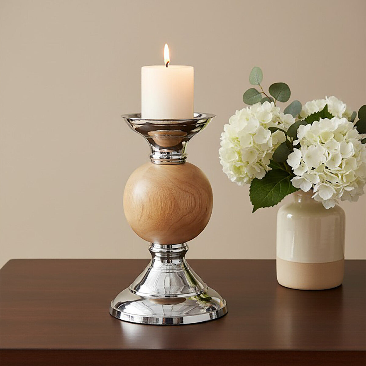 Orsina Hampstead Small Pillar Candle Holder | Mango Wood & Metal