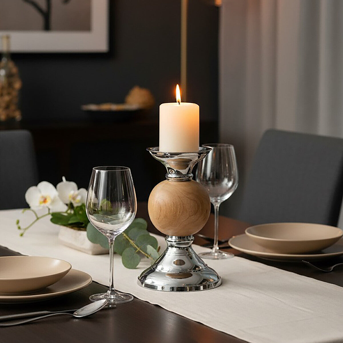 Orsina Hampstead Small Pillar Candle Holder | Mango Wood & Metal