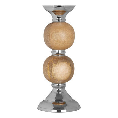 Orsina Hampstead Pillar Candle Holder – Mango Wood & Silver, Medium