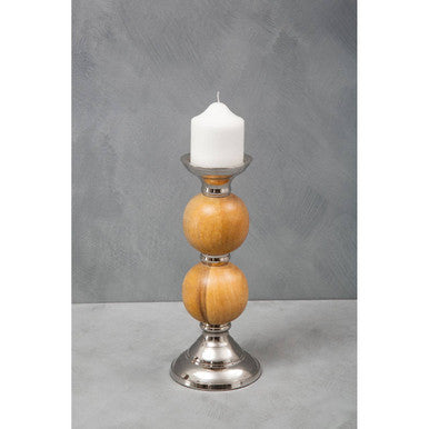 Orsina Hampstead Pillar Candle Holder – Mango Wood & Silver, Medium