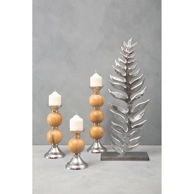 Orsina Hampstead Pillar Candle Holder – Mango Wood & Silver, Medium