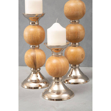 Orsina Hampstead Pillar Candle Holder – Mango Wood & Silver, Medium
