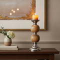 Orsina Hampstead Pillar Candle Holder – Mango Wood & Silver, Medium