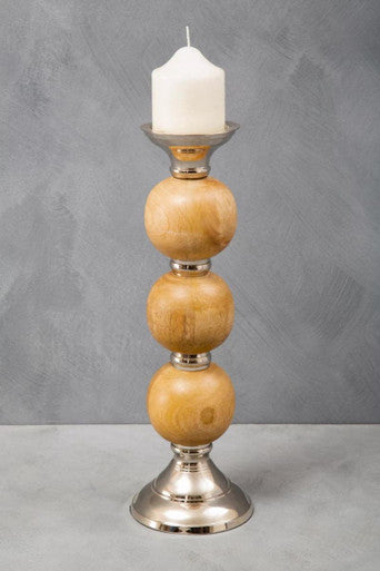 Orsina Hampstead Large Pillar Candle Holder – Sculptural Wood & Metal