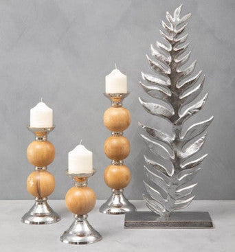 Orsina Hampstead Large Pillar Candle Holder – Sculptural Wood & Metal
