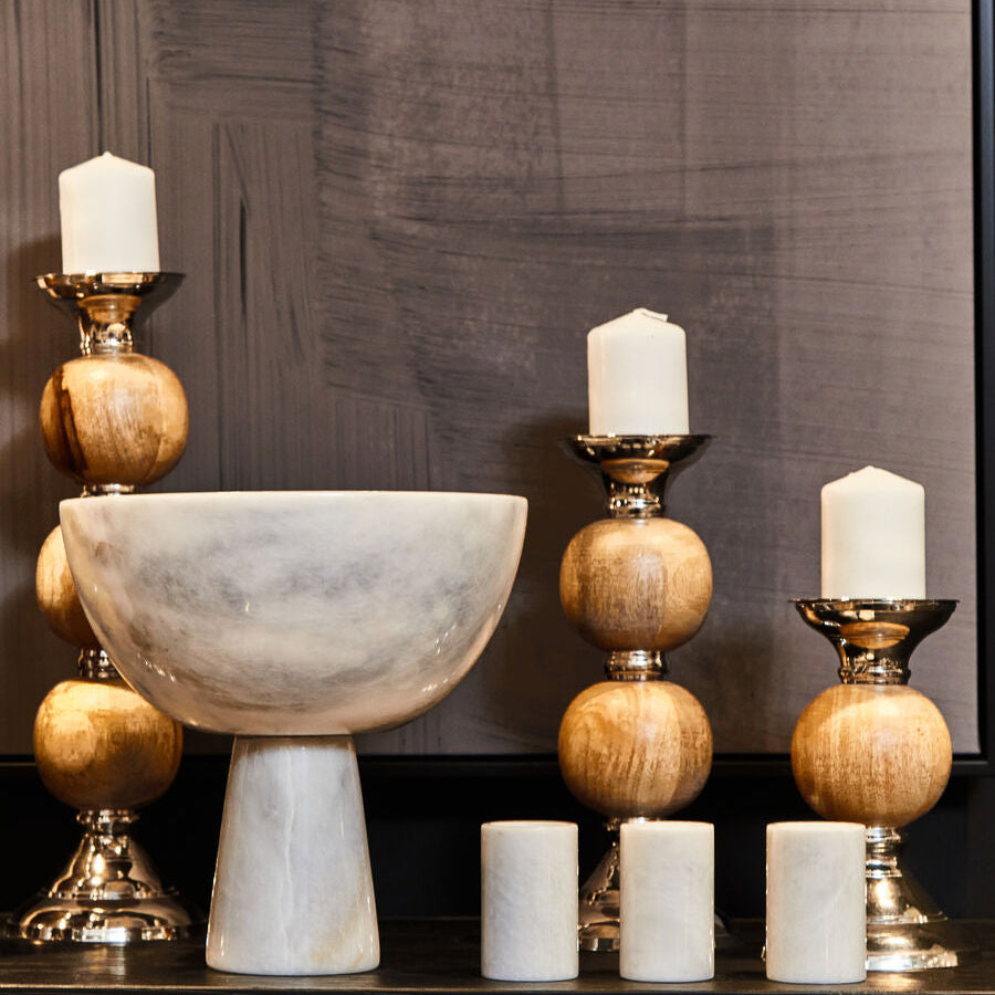 Orsina Hampstead Large Pillar Candle Holder – Sculptural Wood & Metal