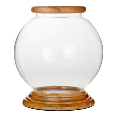 Orsina Hampstead Small Hurricane Candle Holder | Mango Wood & Glass