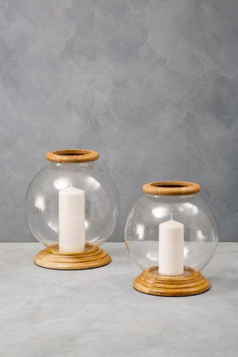 Orsina Hampstead Small Hurricane Candle Holder | Mango Wood & Glass