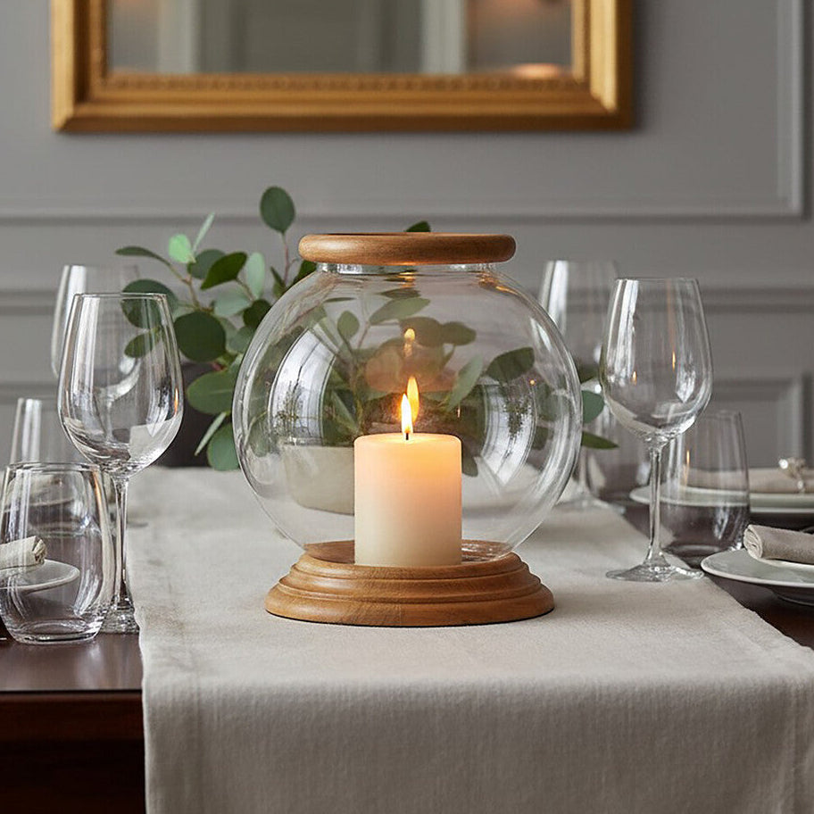 Orsina Hampstead Small Hurricane Candle Holder | Mango Wood & Glass