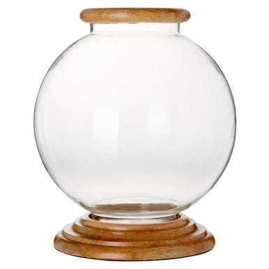 Orsina Large Glass Hurricane Candle Holder with Mango Wood Base
