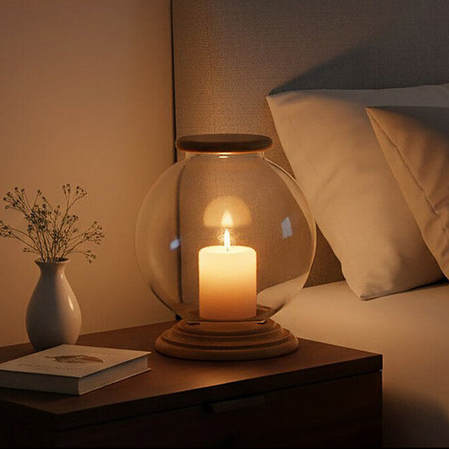 Orsina Large Glass Hurricane Candle Holder with Mango Wood Base
