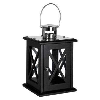 Orsina Hampstead Small Black Criss Cross Lantern – Wood & Glass