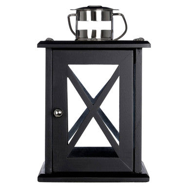 Orsina Hampstead Small Black Criss Cross Lantern – Wood & Glass