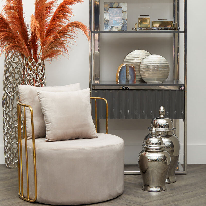 Orsina Kensington Townhouse Large Round Nickel Vase – Textured Aluminium