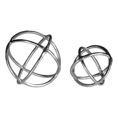Orsina Silver Nickel Ring & Orb Sculptures – Set of 2 Modern Accents