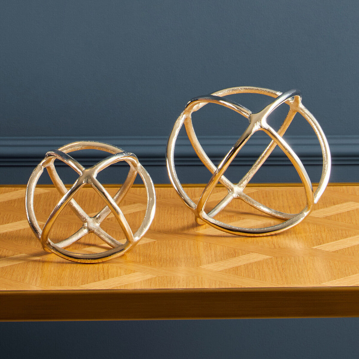 Orsina Silver Nickel Ring & Orb Sculptures – Set of 2 Modern Accents