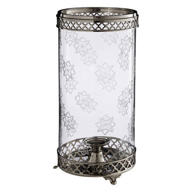 Orsina Fizzah Hurricane Candle Holder | Nickel Finish Star Motif Glass